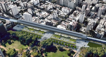 Vista aérea y render de