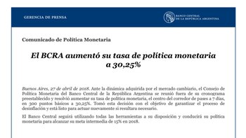 El comunicado del BCRA