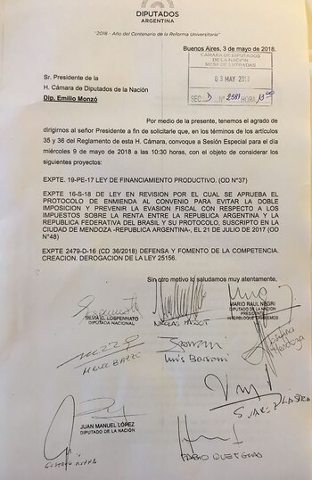 El pedido de sesión especial