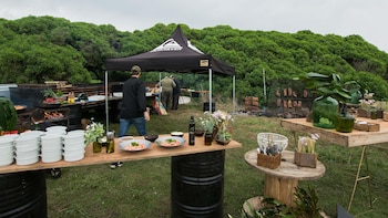 Asado y guiso de lentejas,