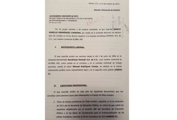 Una página de la denuncia