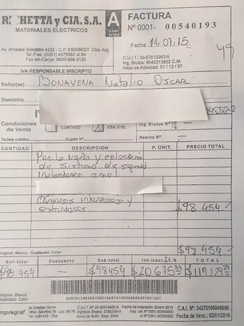 Factura apócrifa presentada por Bonavena