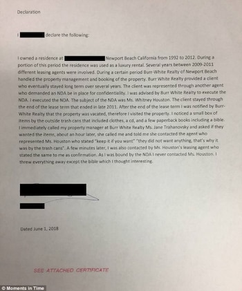 La carta que escribió el dueño del apartamento donde vivía Whitney Houston (Moments in Time)