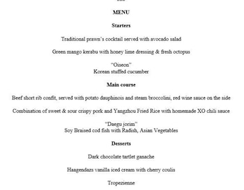 Menú oficial del almuerzo