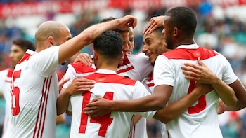 Marruecos festeja uno de sus goles en el amistoso frente a Estonia (Foto: REUTERS/Ints Kalnins)