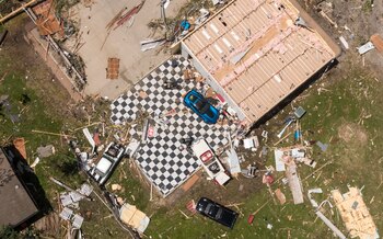 Vista aérea de los destrozos.