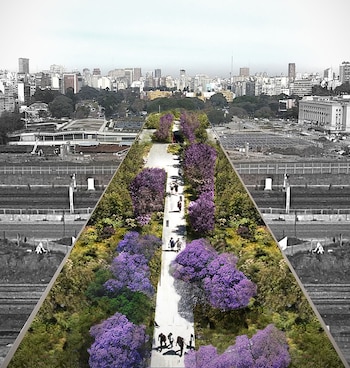 Peatonal con espacios verdes