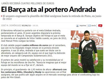 El diario español Marca reflejó el momento de la negociación del Barcelona para quedarse con la ficha de Esteban Andrada