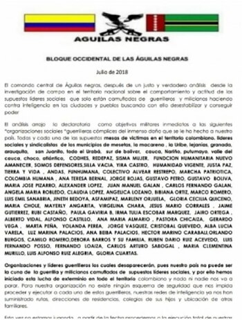 Panfleto firmado por el grupo