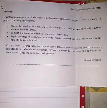 La nota que envió el