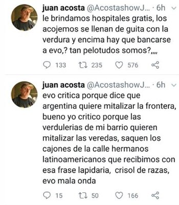 Los polémicos tuits de Juan Acosta