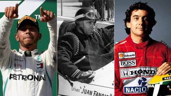 Lewis Hamilton, Juan Manuel Fangio y Ayrton Senna
