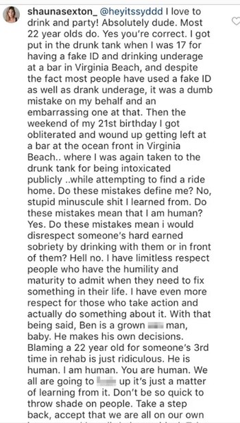 El descargo de Shauna Sexton