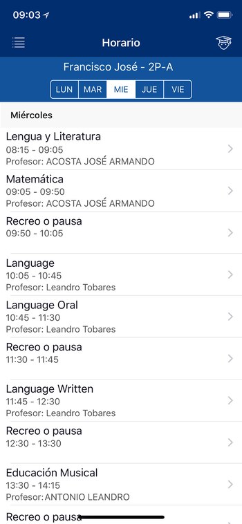 Reporte de la actividad escolar en Schoolnet
