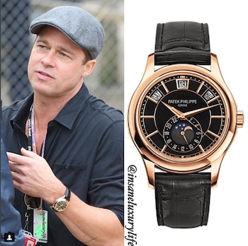 Brad Pitt con un Patek Philippe en oro rosado con un precio de 48 mil dólares (Instagram Insane Luxury Life)
