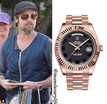 Brad Pitt con Rolex modelo Day Date II en oro rosado de USD 37,550