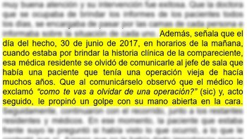 La declaración de una de las pacientes internadas: “Le propinó un golpe con su mano abierta”.