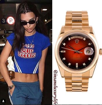Emily Ratajkowski con reloj Rolex vintage de diamantes en oro amarillo de USD. 25mil