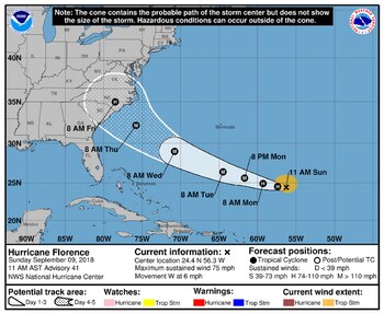 El huracán Florence se dirige al este de EEUU