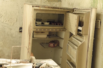 La heladera en la cocina,