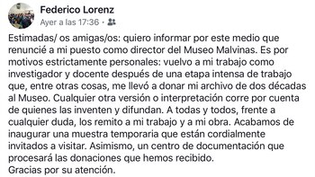 Así comunicó Lorenz su renuncia