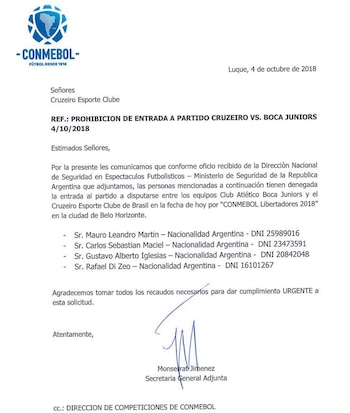 La nota que Conmebol le