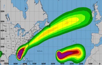 Esta es la proyección de la trayectoria de los vientos del huracán en la costa noroeste de Florida (Fuente: NOAA)