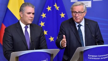 El presidente de Colombia Iván Duque y su homólogo de la de la Comisión Europea, Jean-Claude Juncker. (Reuters)
