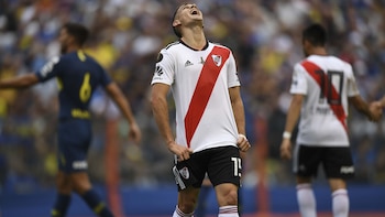 Borré fue amonestado y no podrá estar en la revancha en Núñez (Photo by Eitan ABRAMOVICH / AFP)