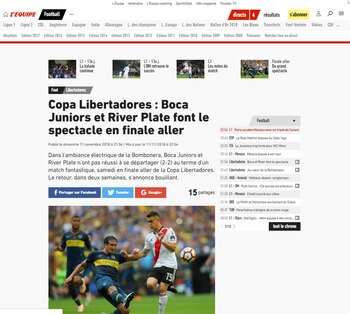 Copa Libertadores: Boca Juniors y River Plate hacen el show en la final (L’Equipe, Francia)