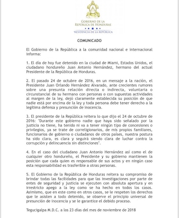 El comunicado del gobierno de