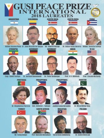 Las personalidades reconocidas en la edición 2018 del “Gusi Peace Prize International”