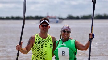 Amalia Sotelo junto a su hijo Juan Pablo Radys en el primer día de competencia.