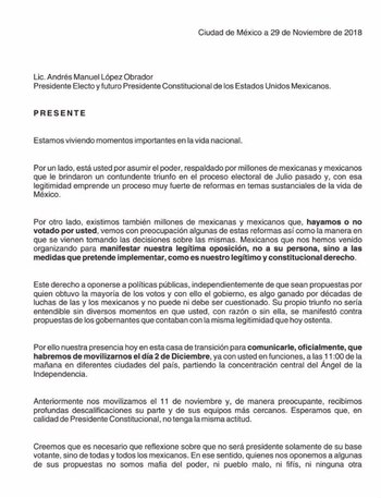 Carta de los opositores de