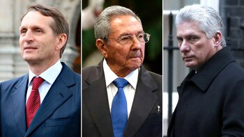 Serguei Narishkin, Raul Castro y Miguel Diaz Canel