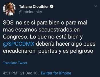 Mensaje que envió en Twitter