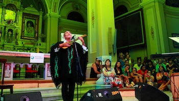 El músico durante un show