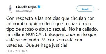 El tuit de Gianella Neyra
