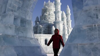 Un visitante camina frente a
