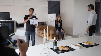 Natalia Denegri en la grabación del cortometraje en Colombia