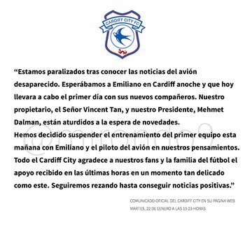 Comunicado oficial del Cardiff tras