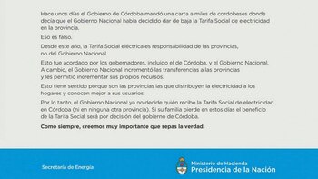 El texto que se publicó en medios de Córdoba
