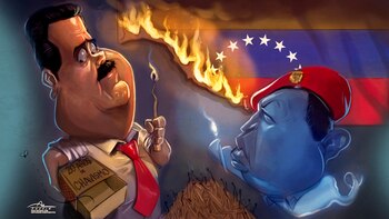Nicolás Maduro y Hugo Chávez, protagonistas de la gran crisis venezolana (Ilustración de Rodrigo J. Acevedo Musto)