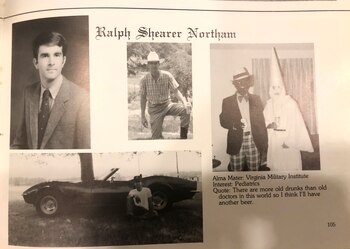 La página en anuario del gobernador donde aparece la foto racista (Eastern Virginia Medical School via AP)