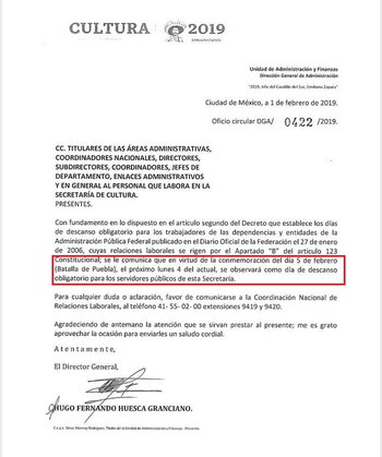 La circular oficial que fue