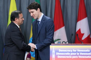 Justin Trudeau y el canciller peruano, Néstor