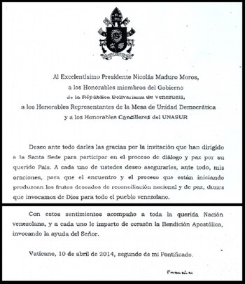 Carta del 2014, con la