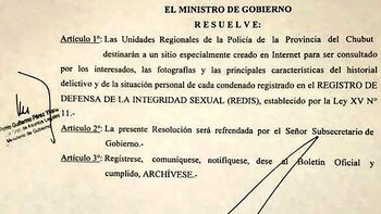 La resolución del dictamen firmado por el Ministro de Gobierno de Chubut, Federico Massoni