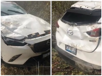 Así quedó su automóvil (Twitter)