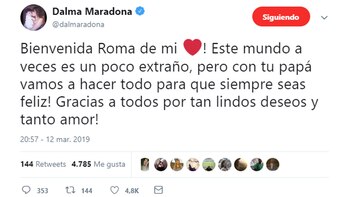 El tuit de Dalma tras